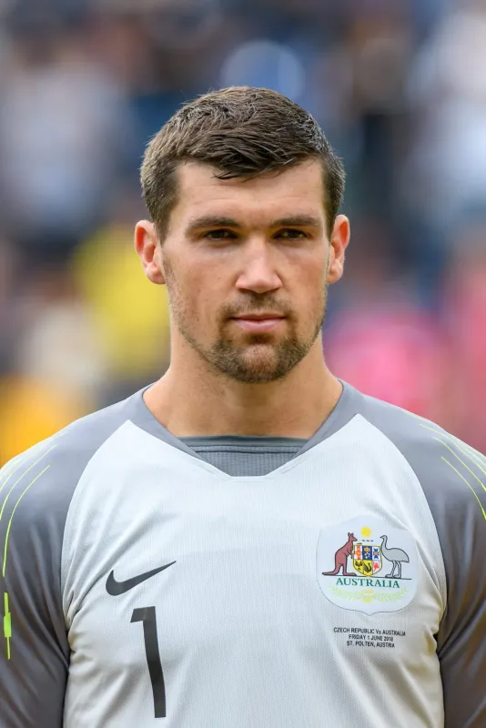 Socceroos captain and goalkeeper Mat Ryan in the Australia national-team kit.