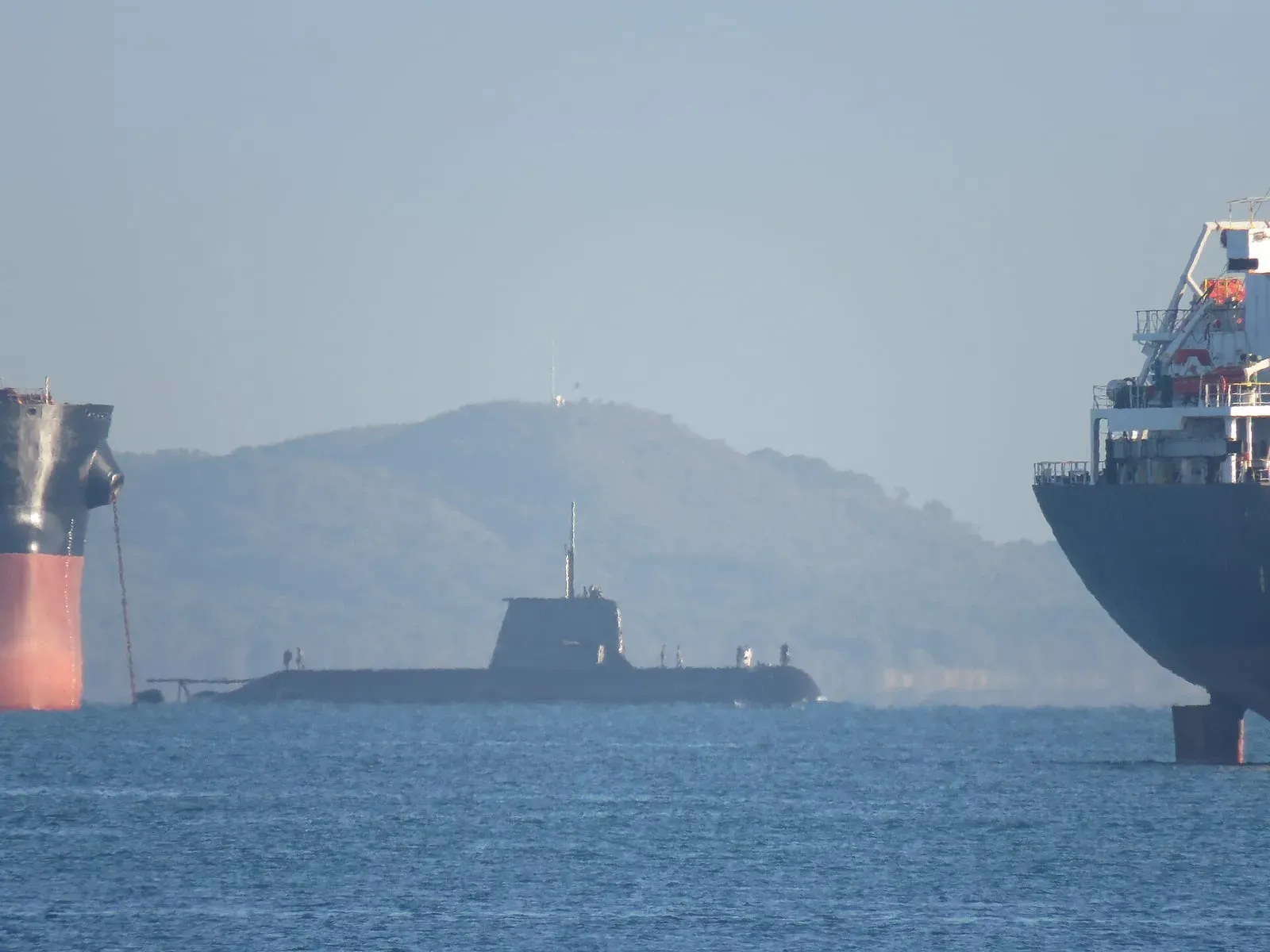 A Royal Australian Navy Collins-class submarine on the surface.