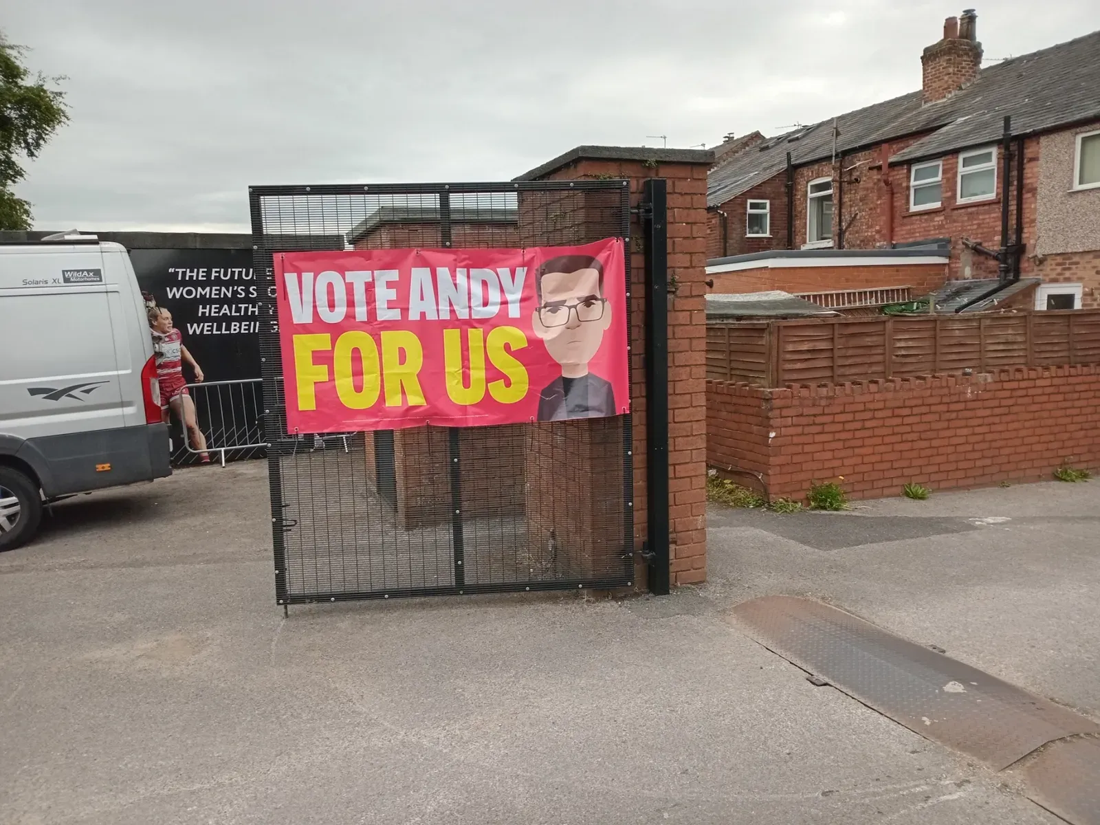 Andy Burnham poster at campaign headquarters