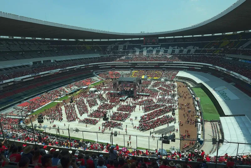 A capacity crowd inside Estadio Azteca in Mexico City, the venue that hosted the 2026 World Cup opening match